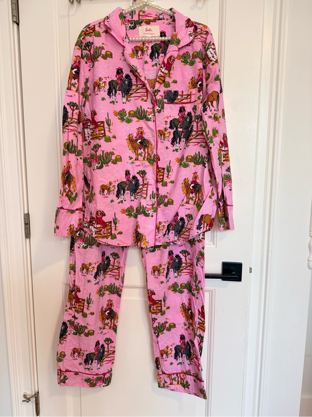 Printfresh x Barbie Pink Western Horse & Cactus Pajama Set size Med Tall